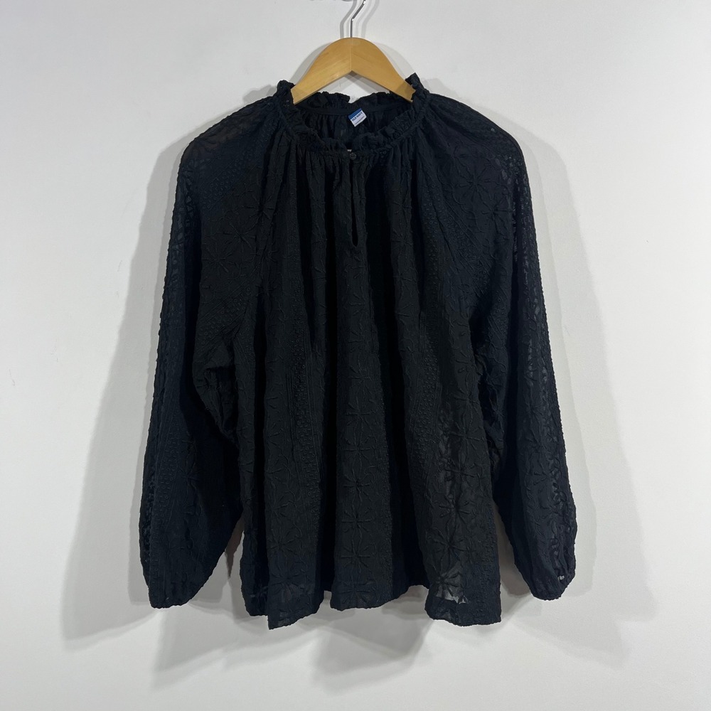 Old Navy Victorian Lace Black Embroidered Eyelet Peasant Top Women XL Whimsigoth